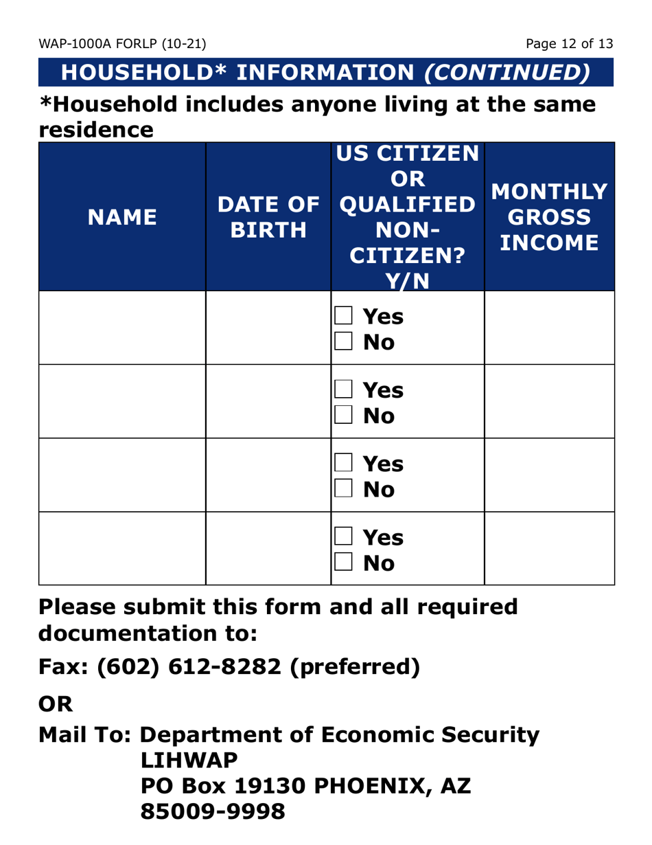 Form WAP-1000A-LP Lihwap Application (Large Print) - Arizona, Page 12