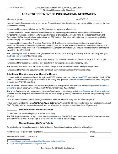 Form DDD-1512A  Printable Pdf