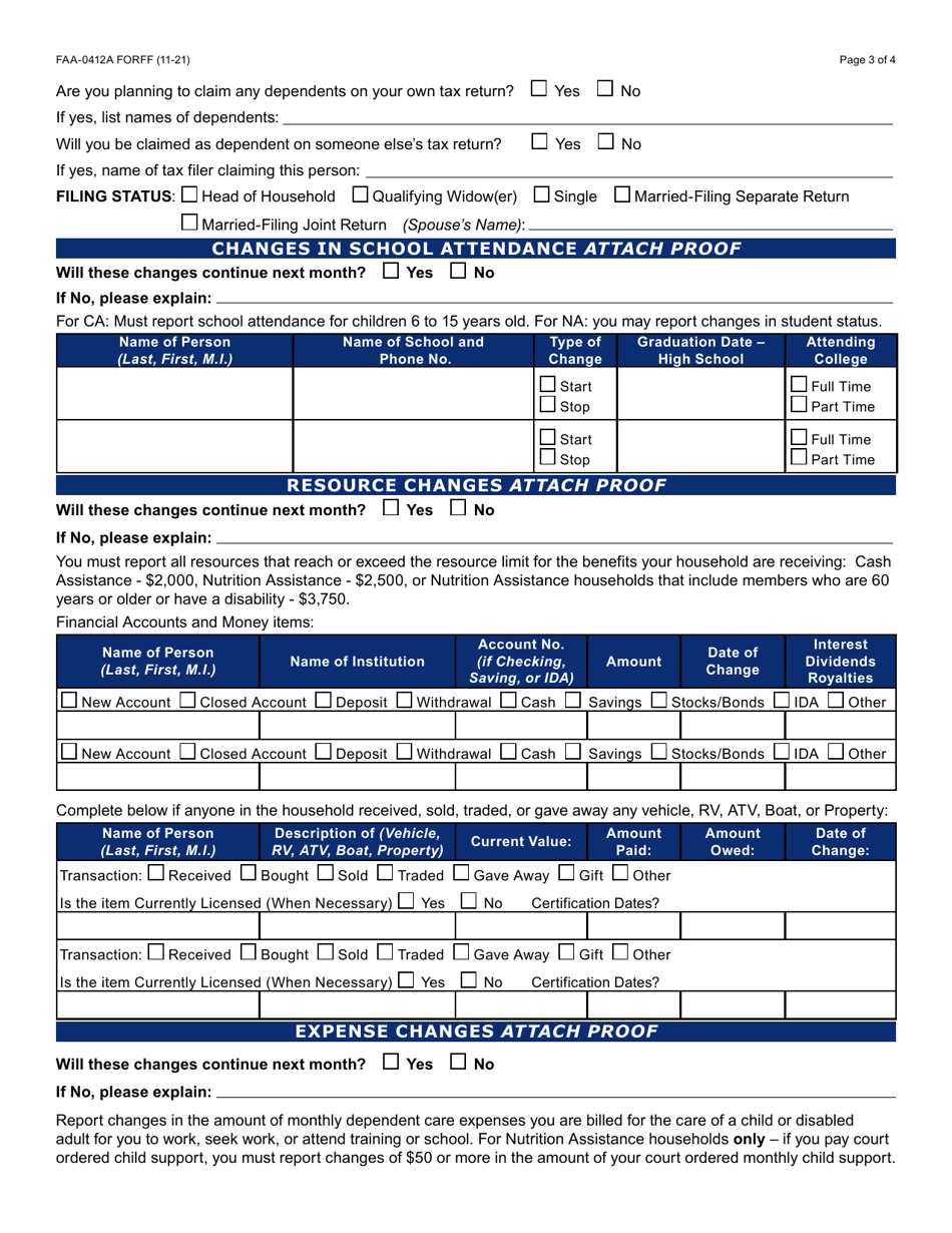 Form FAA-0412A Change Report - Arizona, Page 3