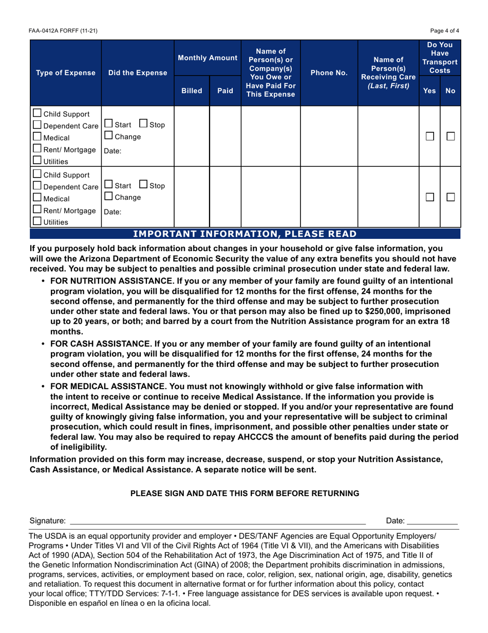 Form FAA-0412A Change Report - Arizona, Page 4