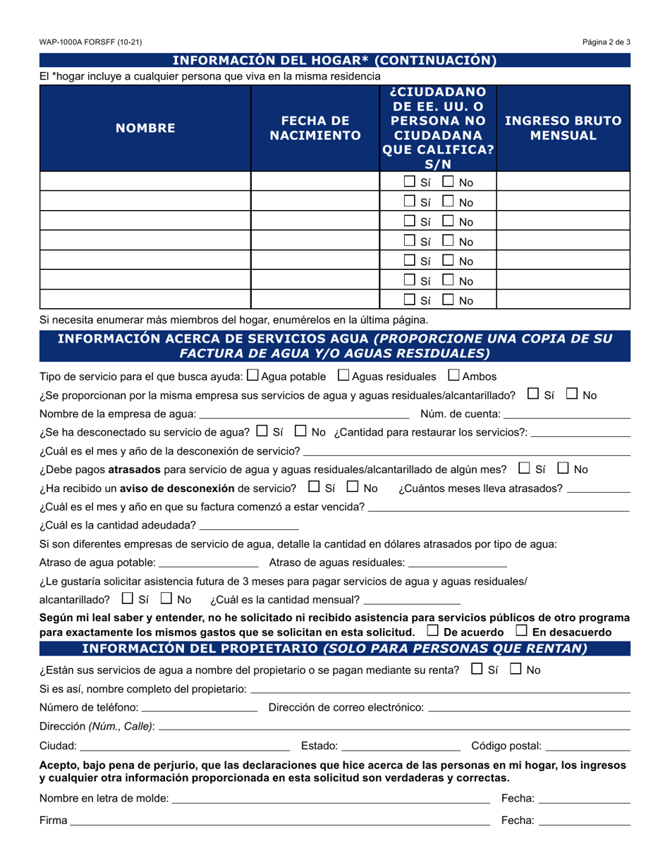 Formulario WAP-1000A-S Solicitud Del Lihwap - Arizona (Spanish), Page 2