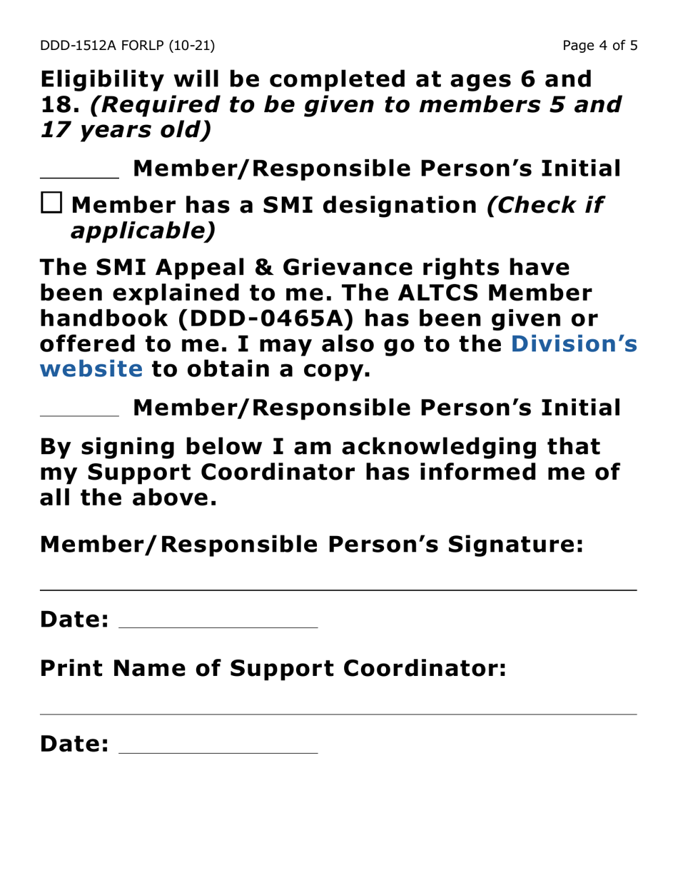 Form DDD-1512A-LP Acknowledgment of Publications / Information (Large Print) - Arizona, Page 4