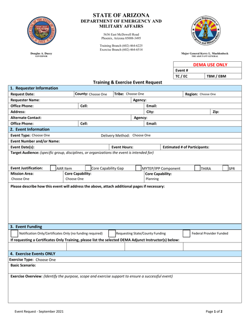 Training and Exercise Event Request - Arizona Download Pdf