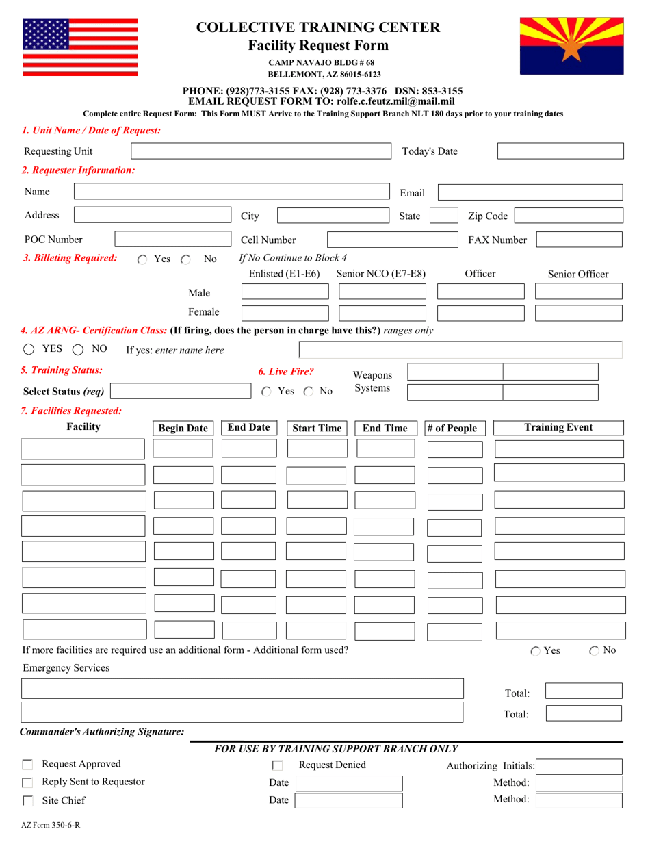 AZNG Form 350-6-R Facility Request Form - Arizona, Page 1