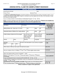 Form UB-105 Arizona Initial Claim for Unemployment Insurance - Arizona
