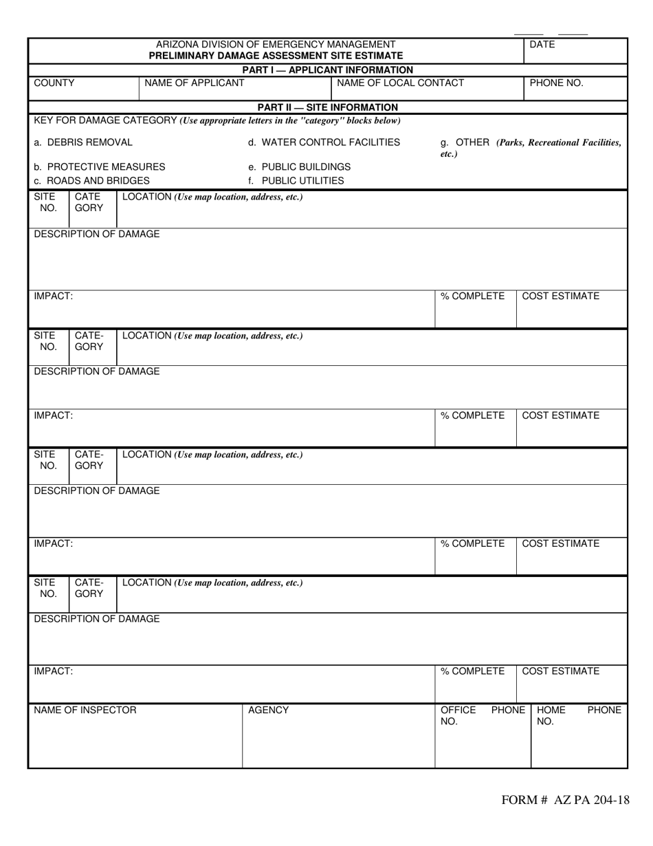 Form Az Pa204 18 Fill Out Sign Online And Download Fillable Pdf Arizona Templateroller 1831