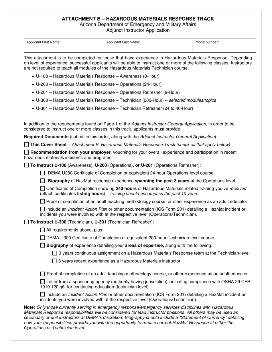 Attachment B Hazardous Materials Response Track - Arizona, Page 1