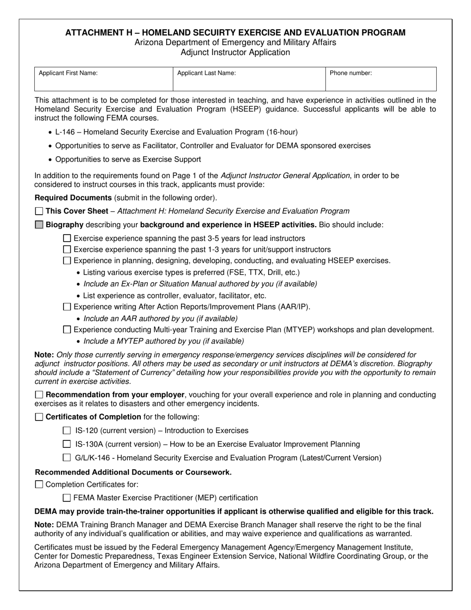 Attachment H Homeland Secuirty Exercise and Evaluation Program - Arizona, Page 1