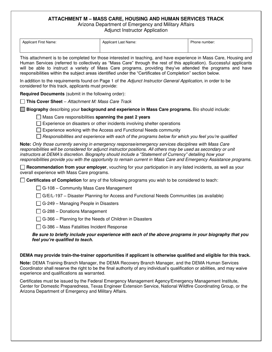 Attachment M Mass Care, Housing and Human Services Track - Arizona, Page 1