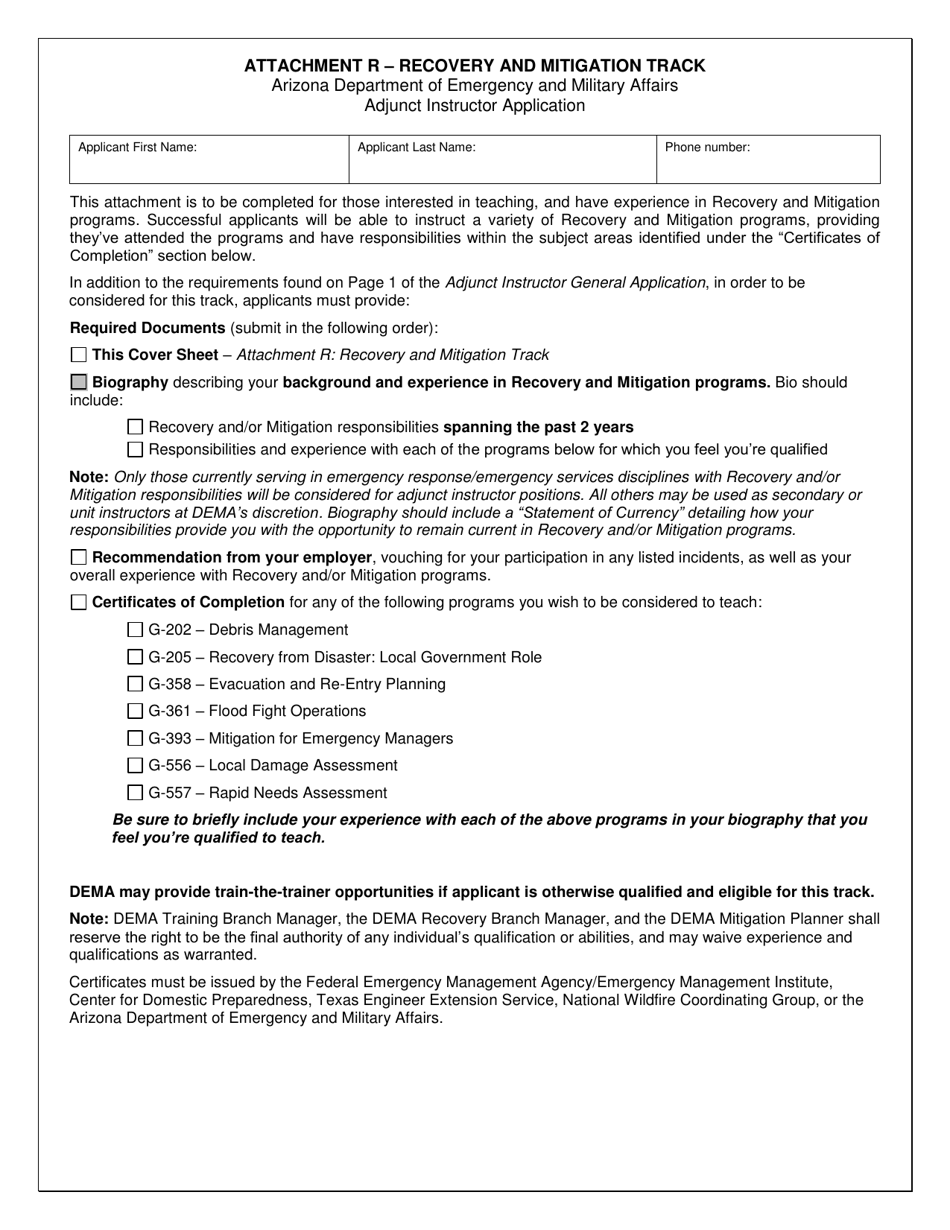 Attachment R Recovery and Mitigation Track - Arizona, Page 1