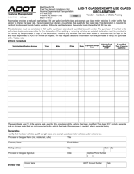 Form 96-0348 &quot;Light Class/Exempt Use Class Declaration&quot; - Arizona