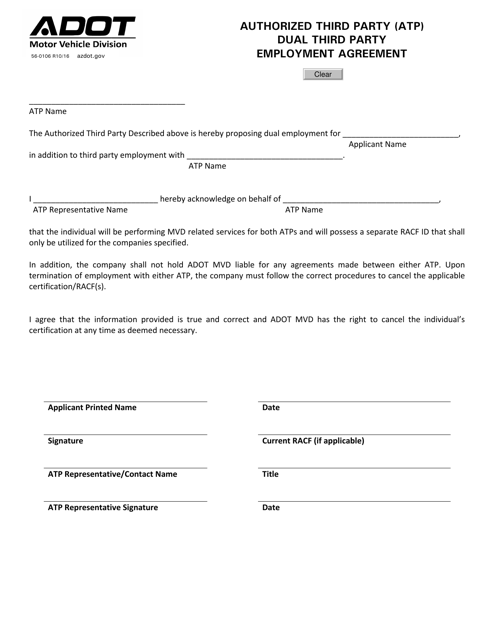Form 56-0106 Authorized Third Party (ATP) Dual Third Party Employment Agreement - Arizona