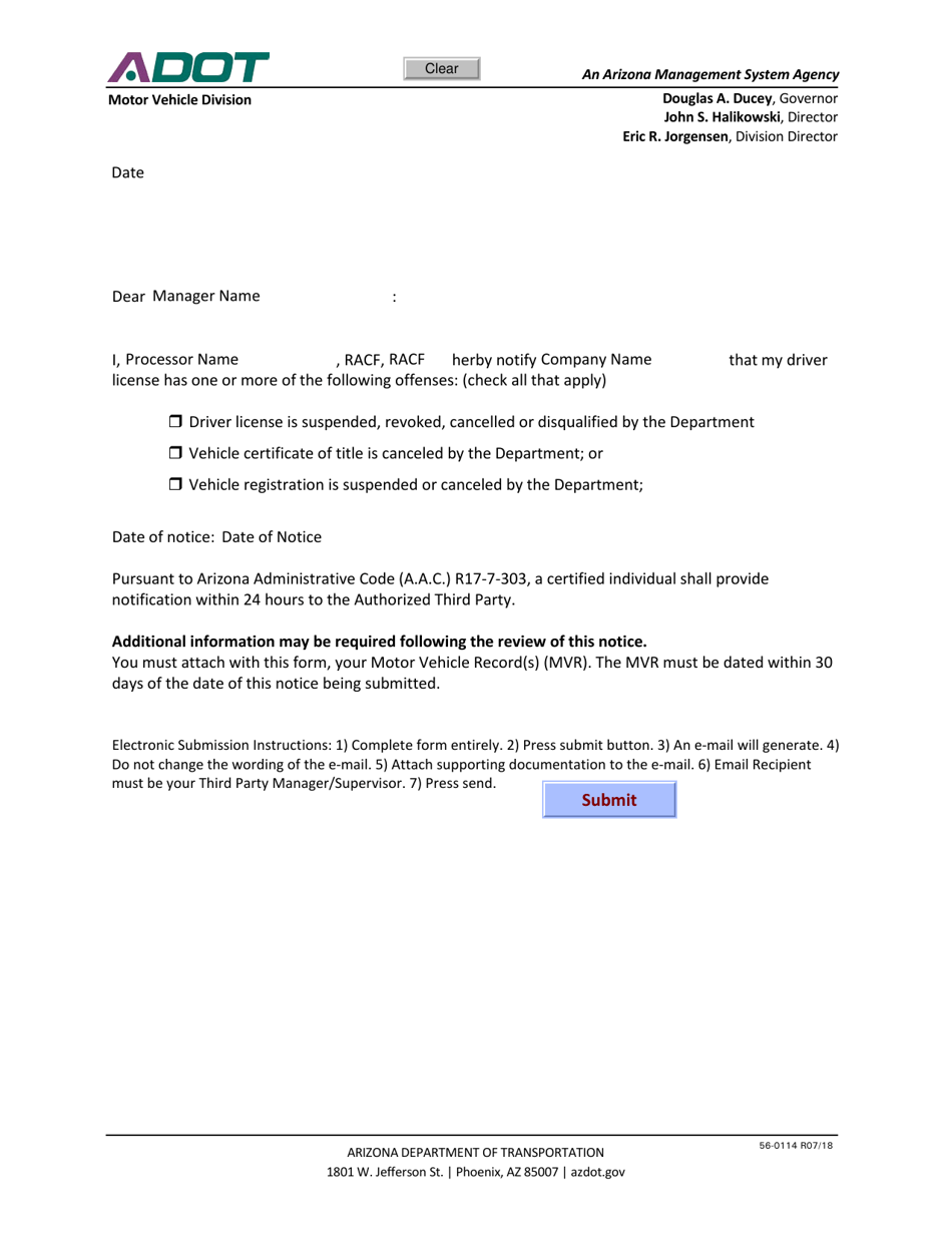 Form 56-0114 ATP Certified Individual Notice - Arizona, Page 1