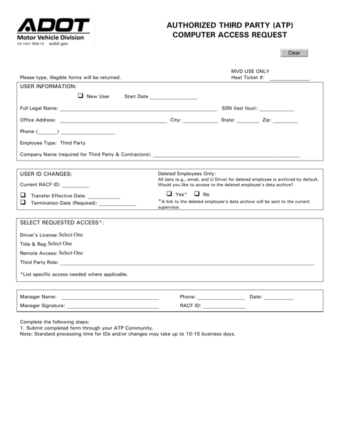 Form 53-1001 Authorized Third Party (ATP) Computer Access Request - Arizona