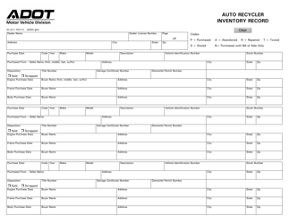 Form 40-2011 Auto Recycler Inventory Record - Arizona