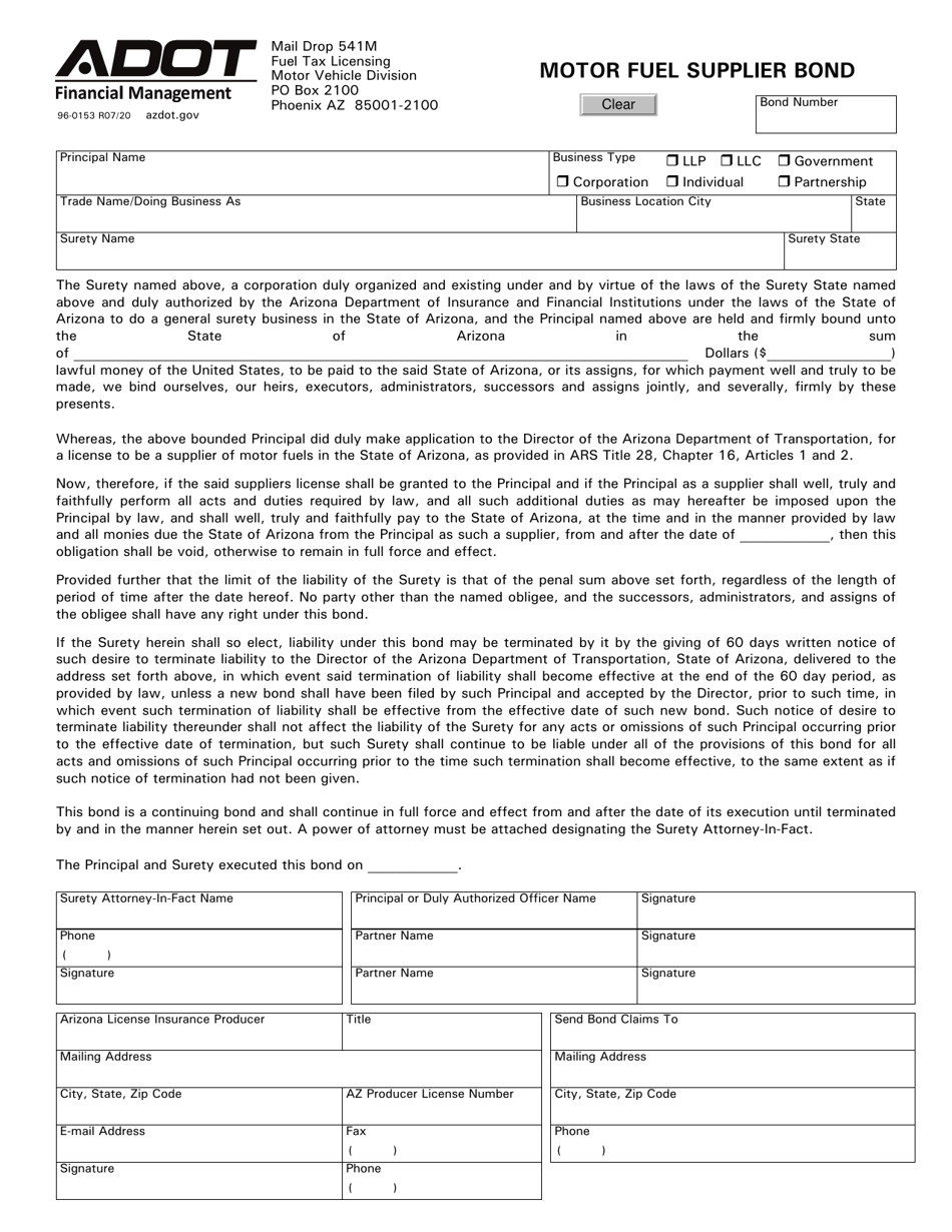 Form 96-0153 - Fill Out, Sign Online and Download Fillable PDF, Arizona ...