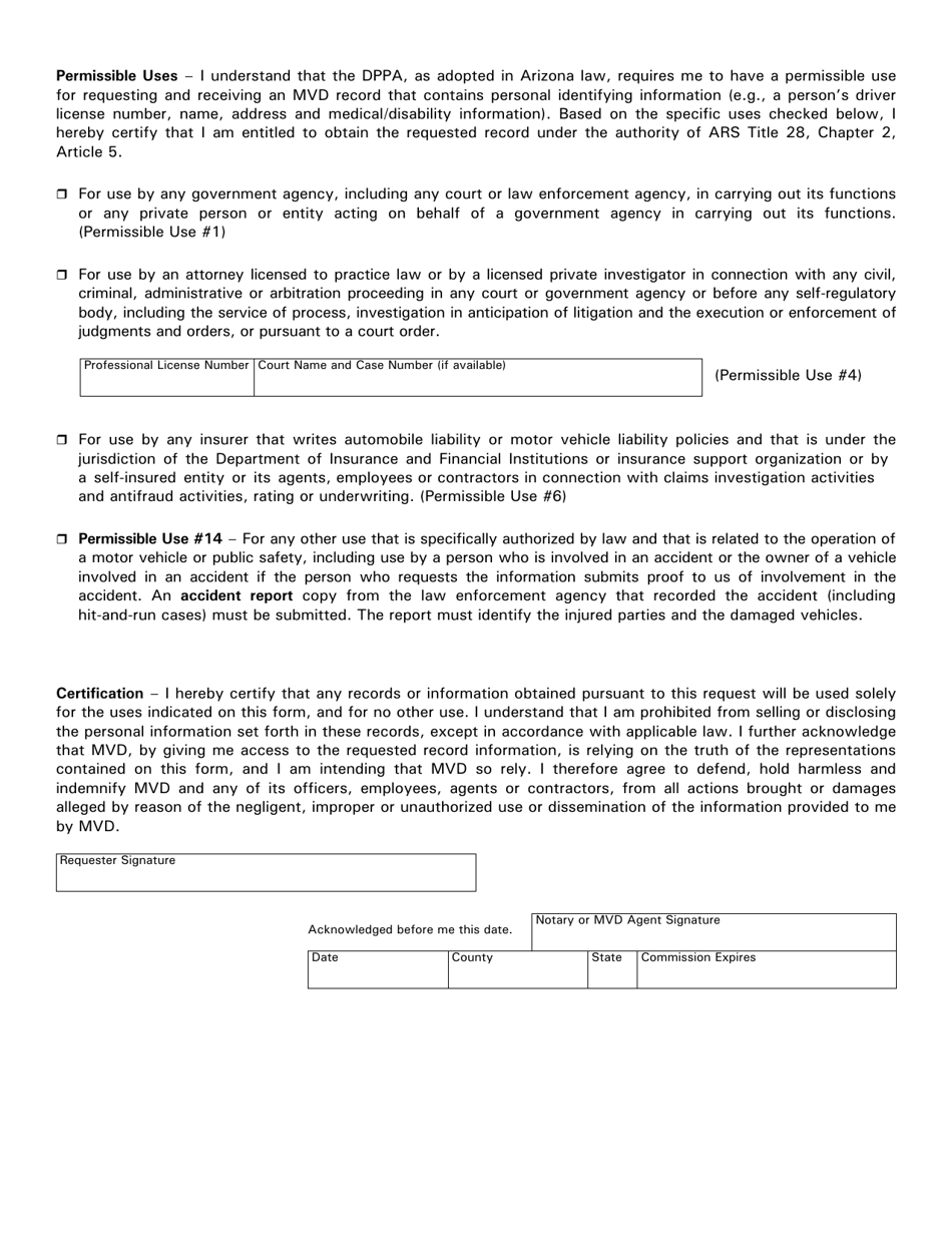 Form 40-5901 Insurance Information Request - Accident Case - Arizona, Page 2