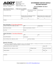 Form 96-2000 Government Motor Vehicle Record Request - Arizona
