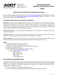 Form 96-0171 Ignition Interlock Manufacturer Application - Arizona