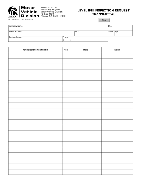 Form 96-0409 Level II/Iii Inspection Request Transmittal - Arizona