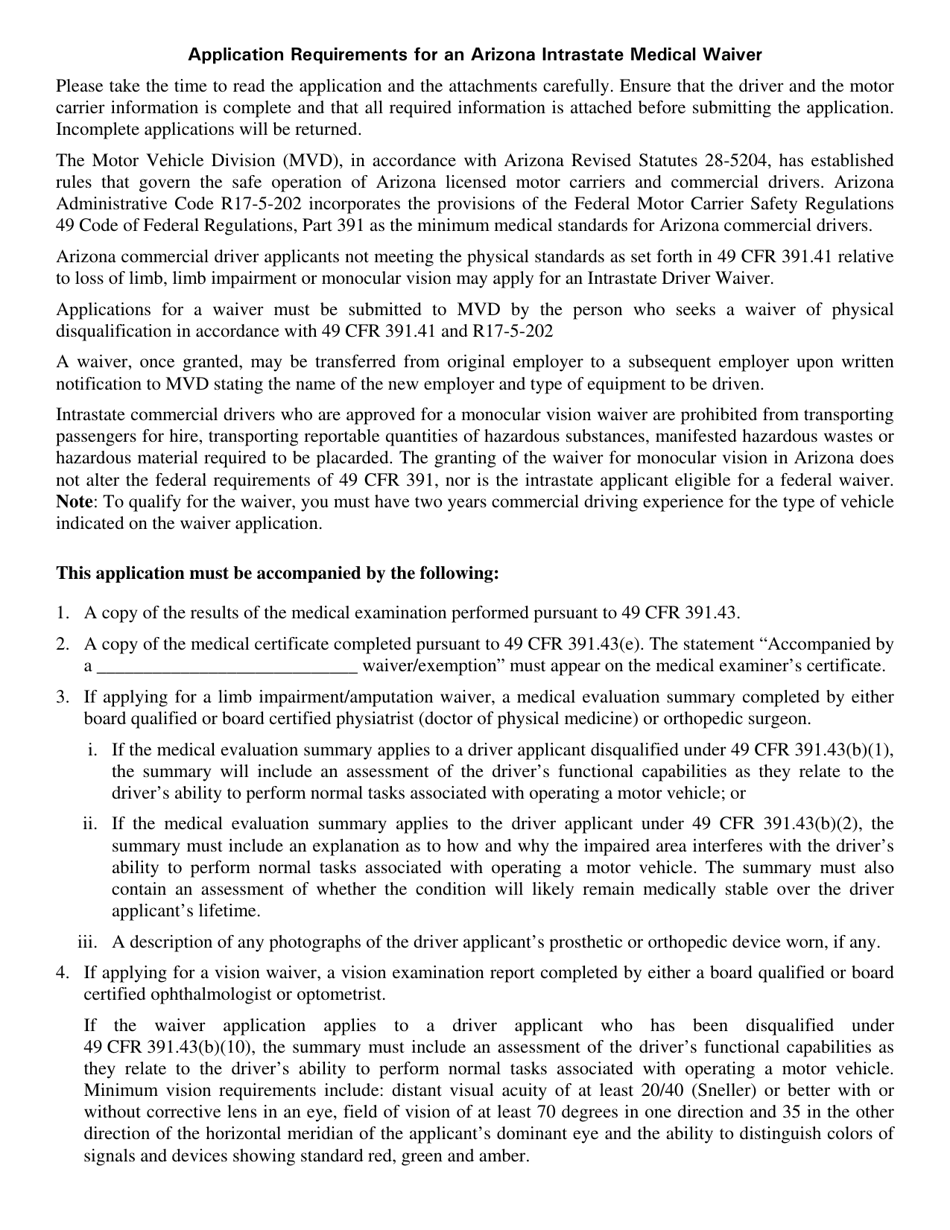 Form 96-0544 Intrastate Waiver Application - Arizona, Page 3