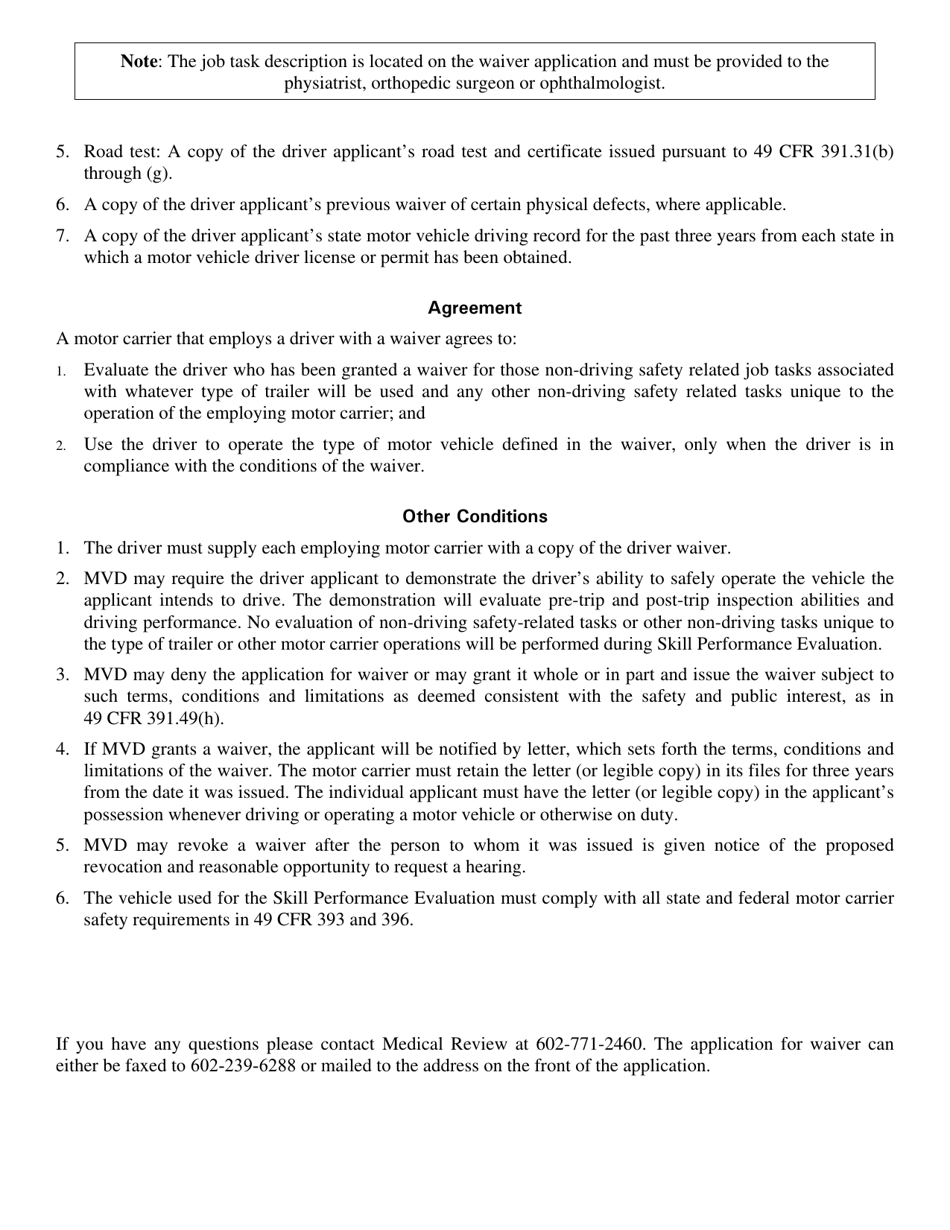 Form 96-0544 Intrastate Waiver Application - Arizona, Page 4