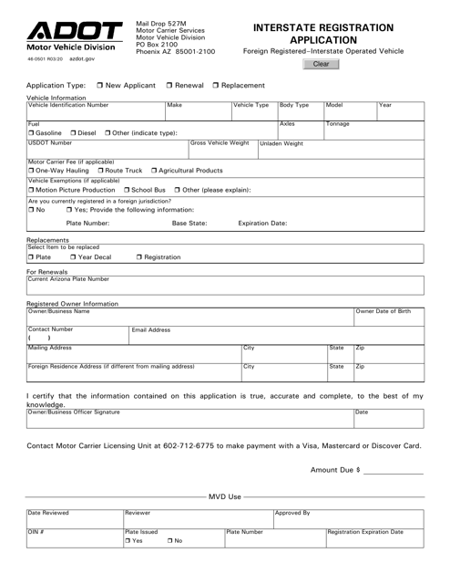Form 46-0501 Interstate Registration Application - Arizona