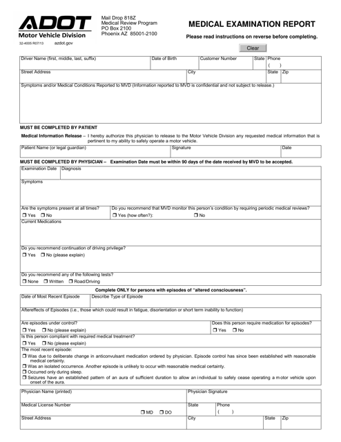 Form 32-4005 Medical Examination Report - Arizona