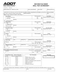 Form 40-3906 Motorcycle Rider Skill Test Scoresheet - Arizona