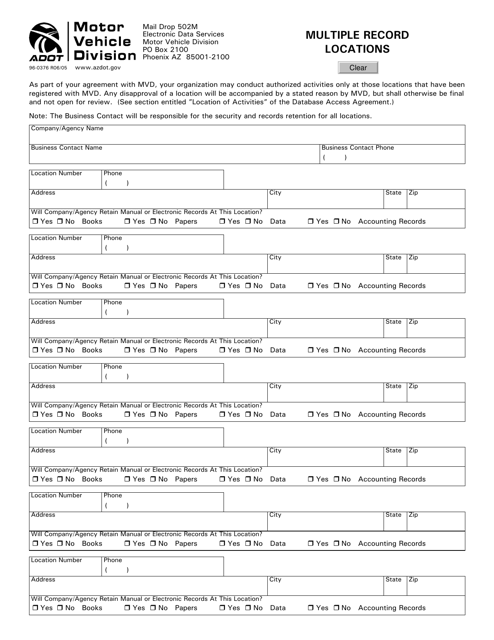 Form 96-0376 Multiple Record Locations - Arizona