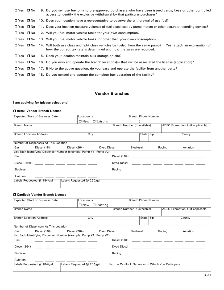 Form 96-0609C Motor Fuel Vendor Application - Arizona, Page 4