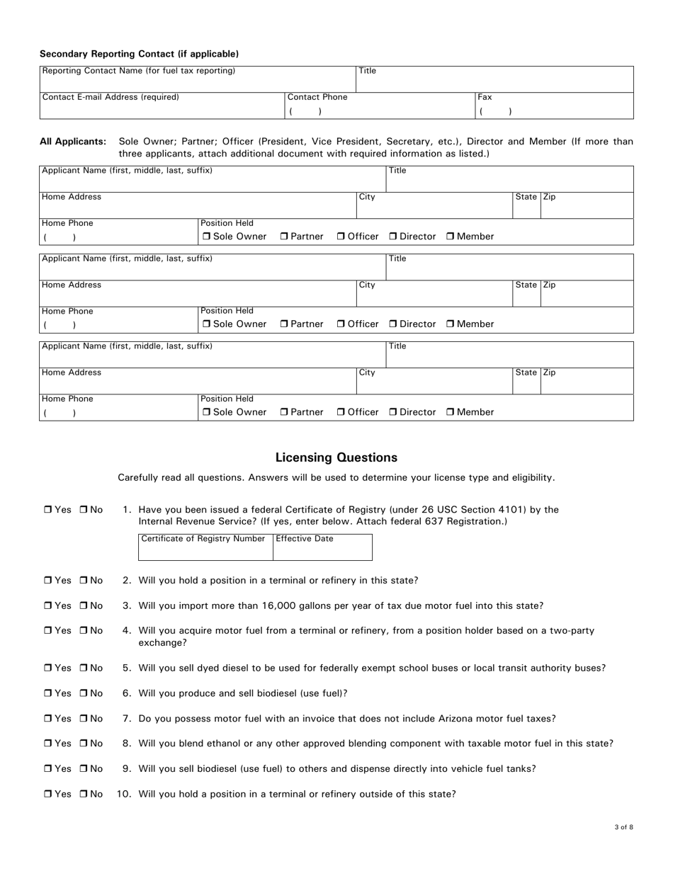 Form 96-0609B Motor Fuel Restricted Distributor Application - Arizona, Page 3