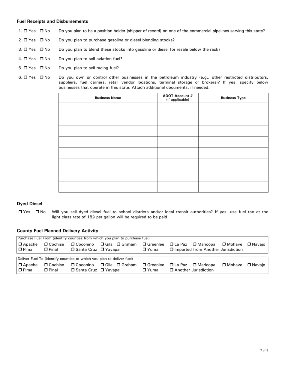 Form 96-0609B Motor Fuel Restricted Distributor Application - Arizona, Page 7