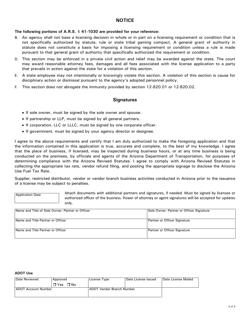 Form 96-0609D Motor Fuel Vendor Branch Supplement - Arizona, Page 3