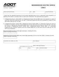 Form 96-0124 &quot;Neighborhood Electric Vehicle&quot; - Arizona