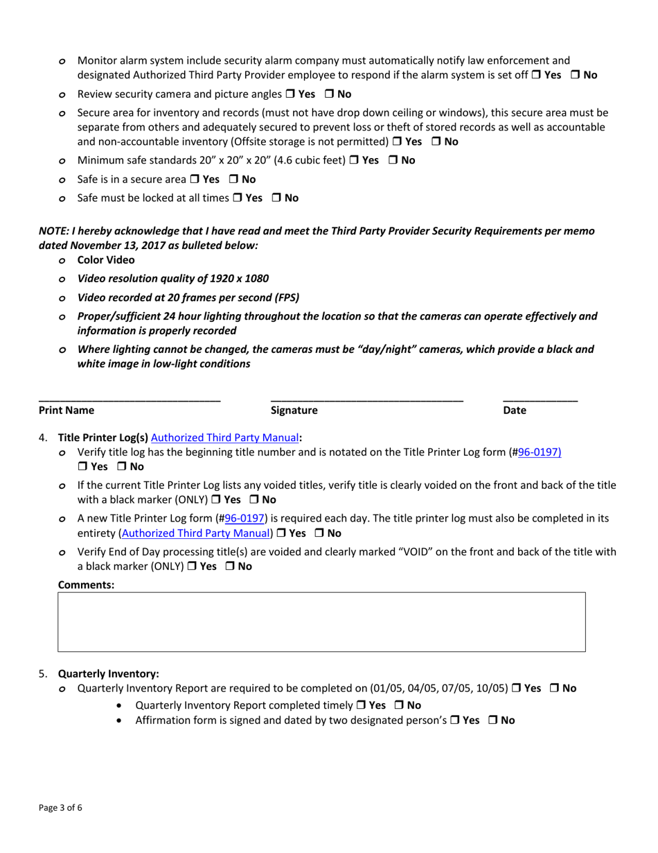 Form 34-6001 120 Day  Initial Tr Inspection Checklist - Mvd Compliance Program - Arizona, Page 3