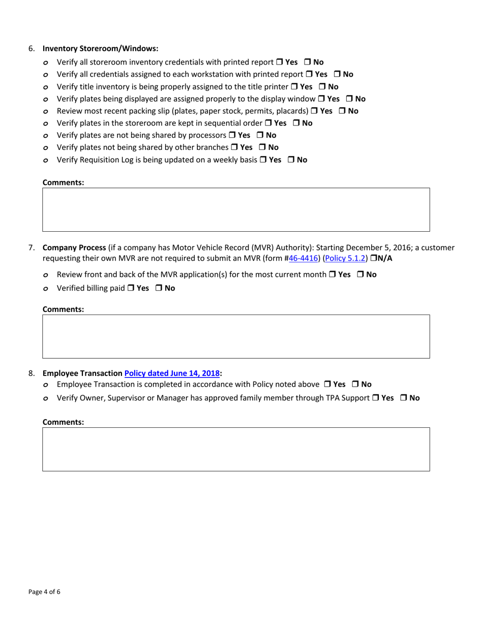 Form 34-6001 120 Day  Initial Tr Inspection Checklist - Mvd Compliance Program - Arizona, Page 4