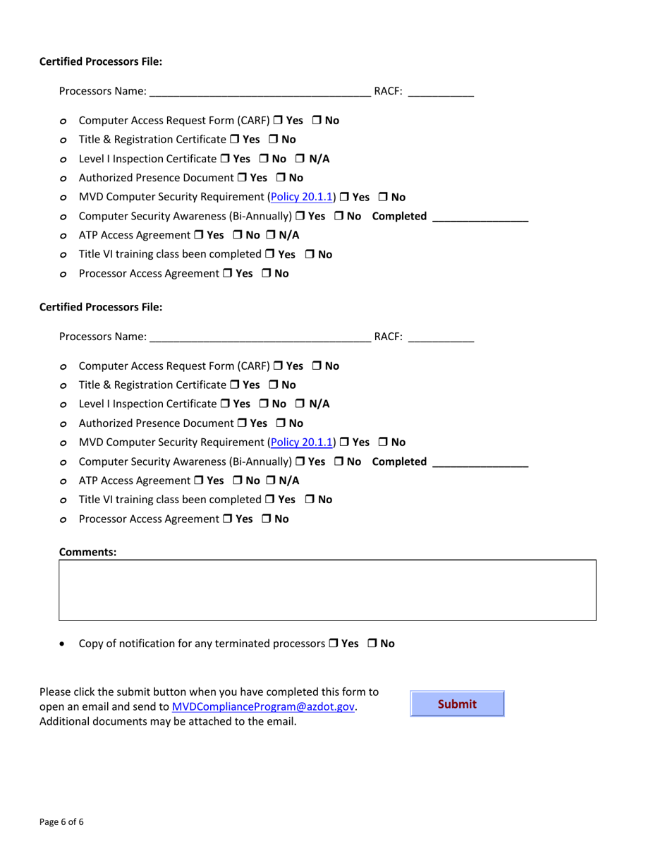 Form 34-6001 120 Day  Initial Tr Inspection Checklist - Mvd Compliance Program - Arizona, Page 6