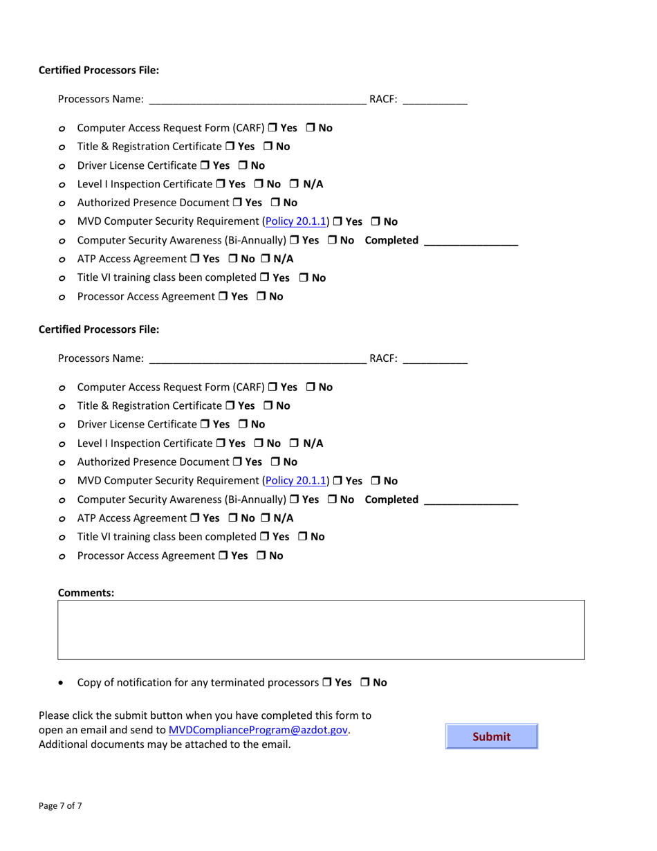 Form 34-6000 Tr - Dl Inspection Checklist - Mvd Compliance Program - Arizona, Page 7