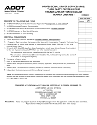 Document preview: Form 40-6406 Professional Driver Services (Pds) Third Party Driver License Trainer Application Checklist - Arizona
