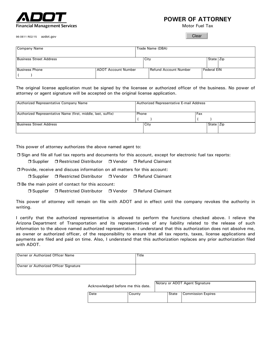 Form 96-0611 - Fill Out, Sign Online and Download Fillable PDF, Arizona ...