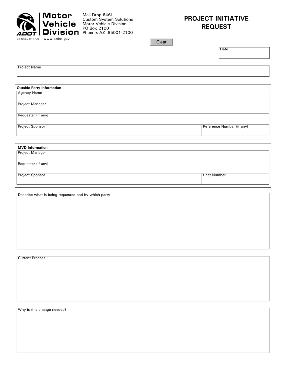 Form 96-0462 Project Initiative Request - Arizona, Page 1