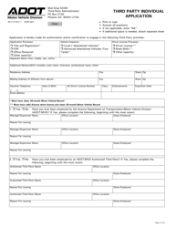 Document preview: Form 96-0118 Third Party Individual Application - Arizona
