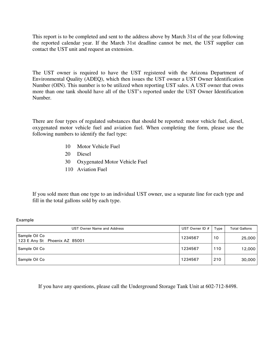 Form 70-0713 Underground Storage Tank Sales Report - Arizona, Page 2