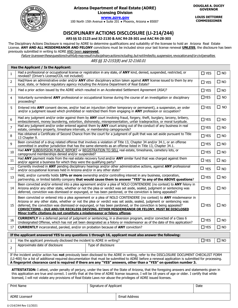 Form LI214/244 Download Fillable PDF or Fill Online Disciplinary