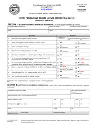 Form LI-212 Entity/Employing Broker License Application - Arizona