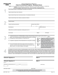 Document preview: Arizona Form 600B (ADOR10691) Claim for Unclaimed Property - Deceased Owner - Arizona
