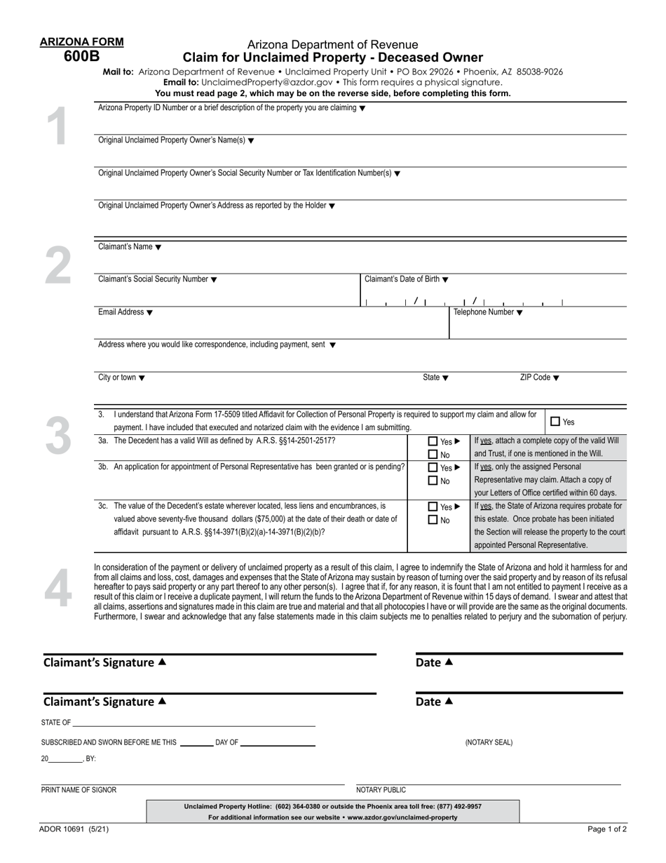 Az Form 600b Fillable Form Printable Forms Free Online 1855