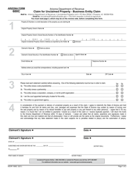 Arizona Form 600C (ADOR10692) Claim for Unclaimed Property - Business Entity Claim - Arizona