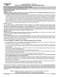 Arizona Form 600C (ADOR10692) Claim for Unclaimed Property - Business Entity Claim - Arizona, Page 2